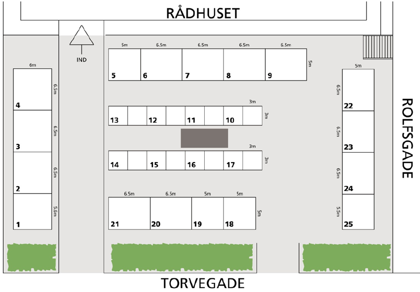 ​Kort over stadepladser på Rådhustorvet i Esbjerg